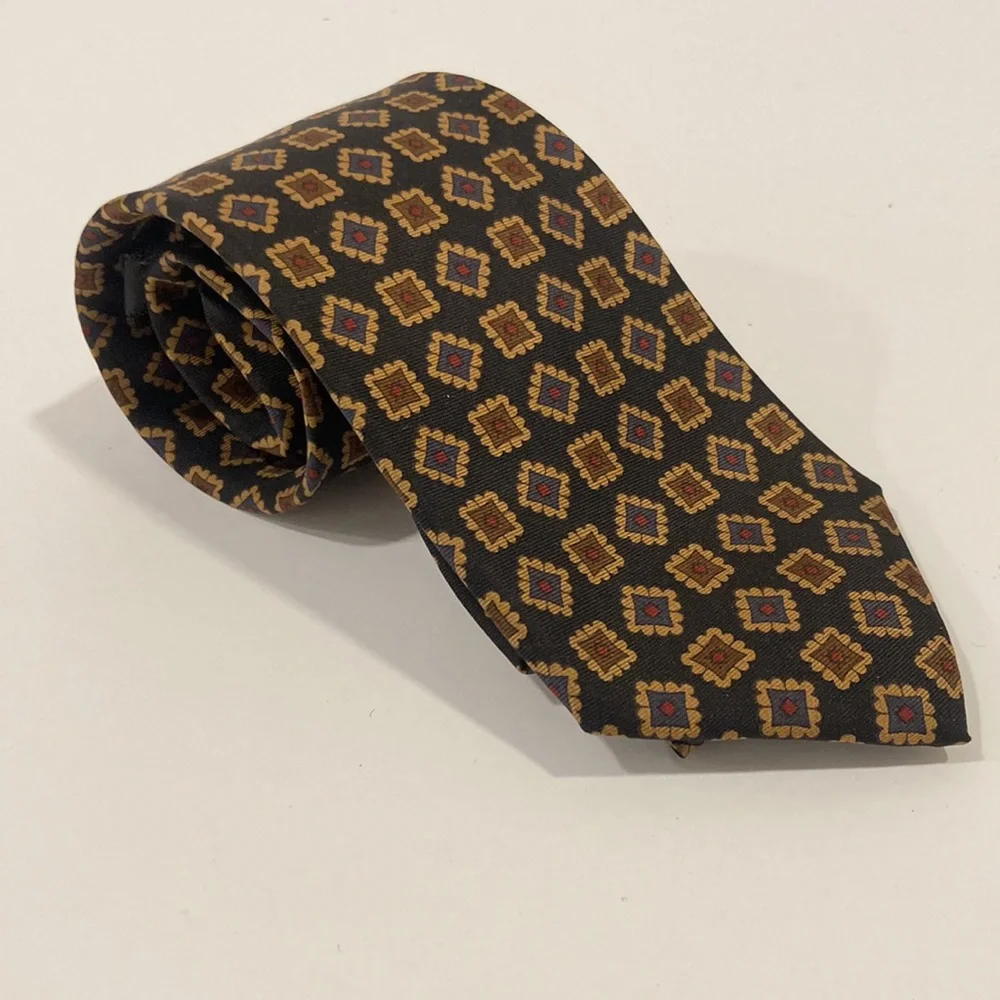 Barney's New York Handmade Black Tan Silk Tie